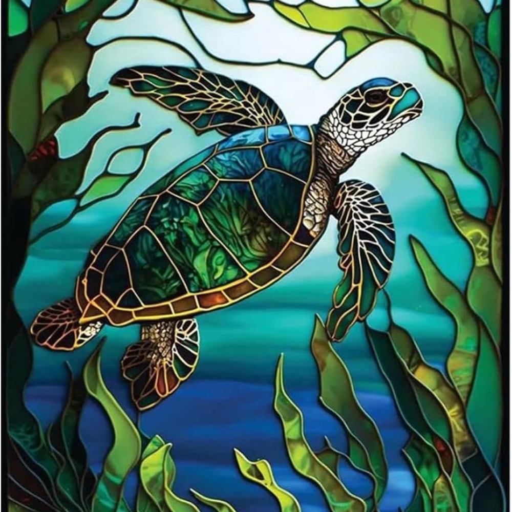 Green and Blue Sea Turtle Glass Art Intricate Design